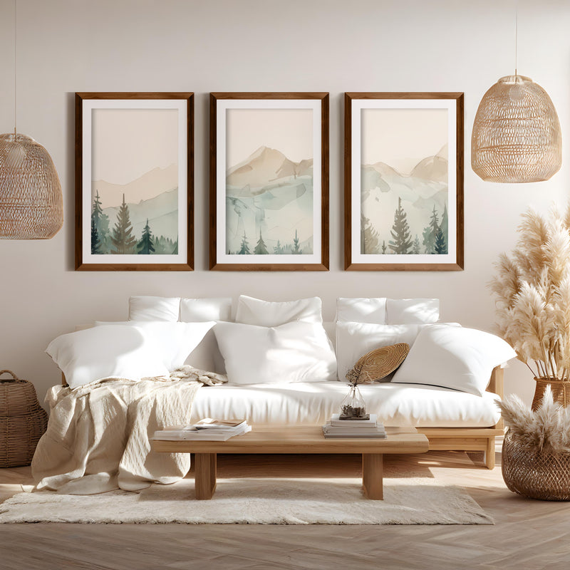 Nature Prints – Modern Minimal Forest Wall Art Set - Dark Brown Framed Poster with White Border - Artworksets