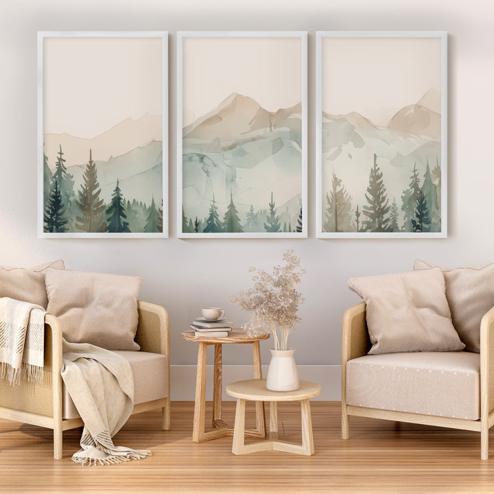 Nature Prints – Modern Minimal Forest Wall Art Set - White Framed Poster No Border - Artworksets