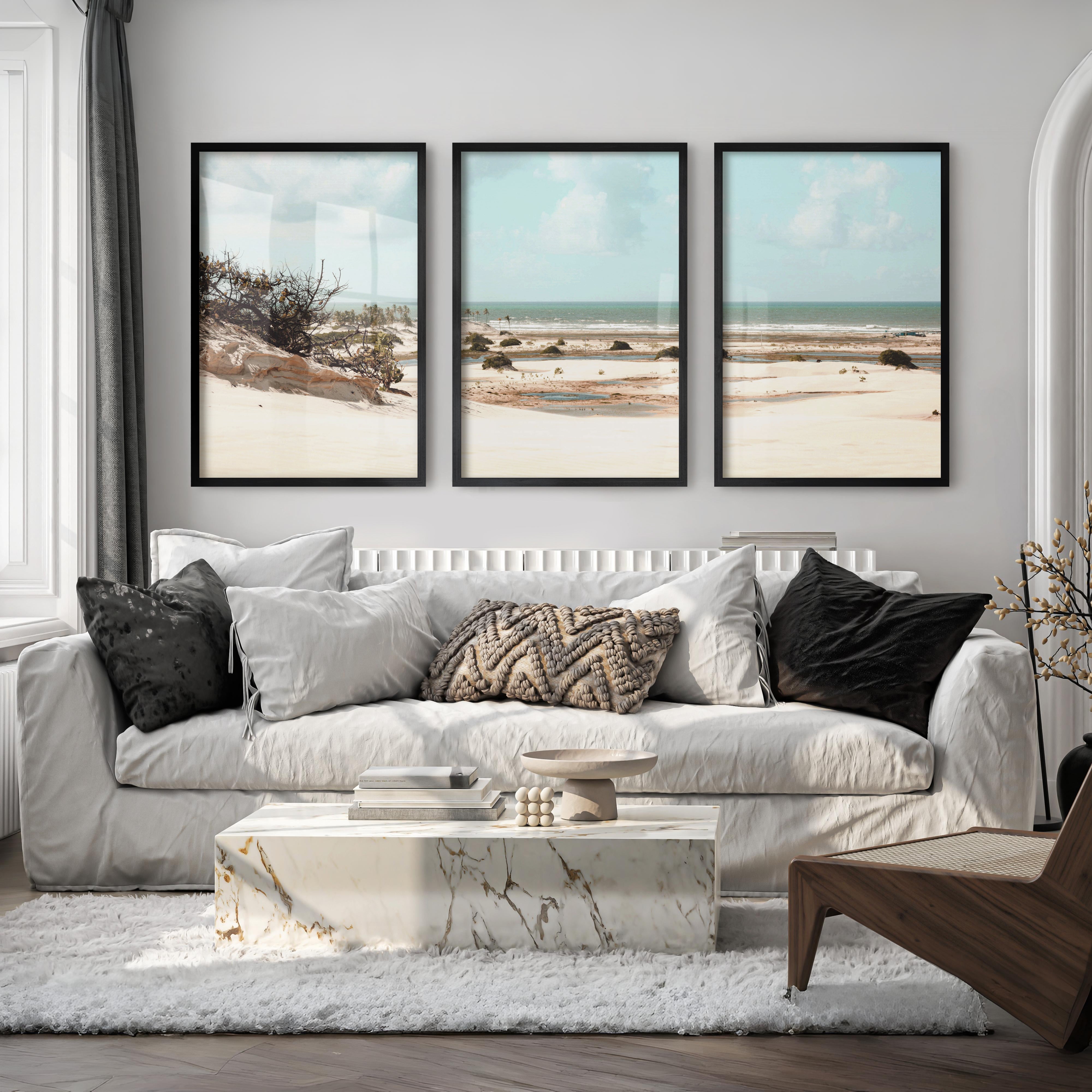 Dune Coast nautical beach wall art with Palm Lagoon - Black Framed Poster No Border - Artworksets
