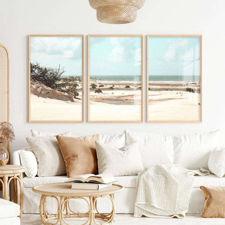 Dune Coast nautical beach wall art with Palm Lagoon - Natural Wood Framed Poster No Border - Artworksets