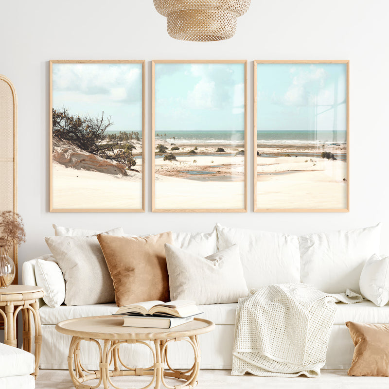 Dune Coast nautical beach wall art with Palm Lagoon - Natural Wood Framed Poster No Border - Artworksets
