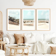 Dune Coast nautical beach wall art with Palm Lagoon- Natural Wood Framed Poster with White Border - Artworksets
