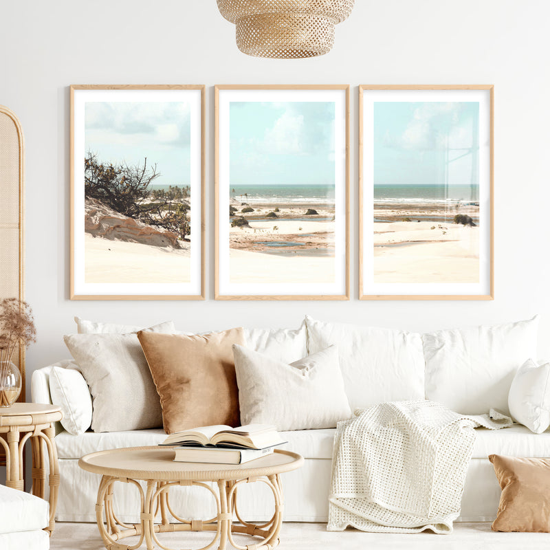 Dune Coast nautical beach wall art with Palm Lagoon- Natural Wood Framed Poster with White Border - Artworksets