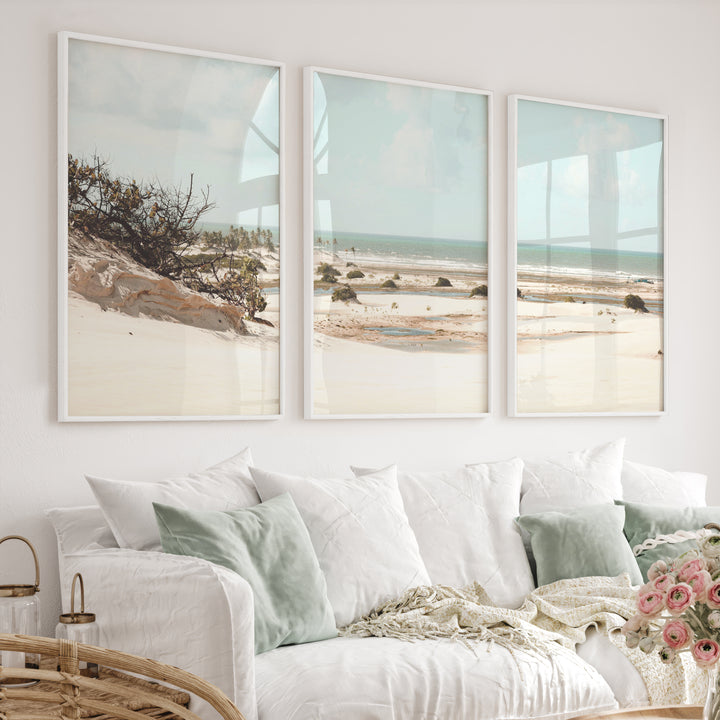 Dune Coast nautical beach wall art with Palm Lagoon - White Framed Poster No Border - Artworksets