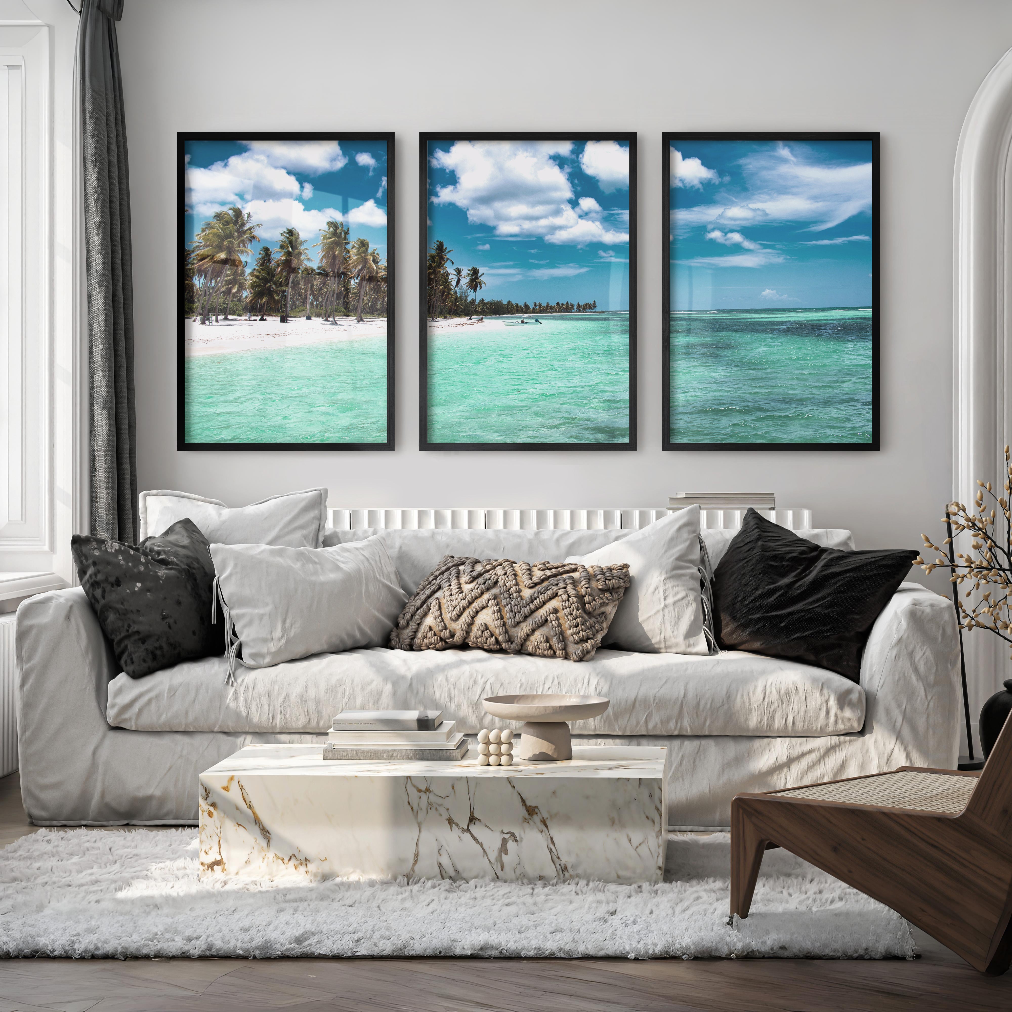 Palm Shore Nautical Beach Wall Art - Black Framed Poster No Border - Artworksets