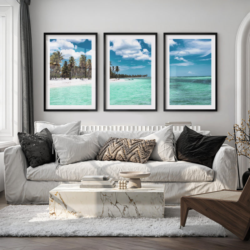 Palm Shore Nautical Beach Wall Art - Black Framed Poster with White Border - Artworksets