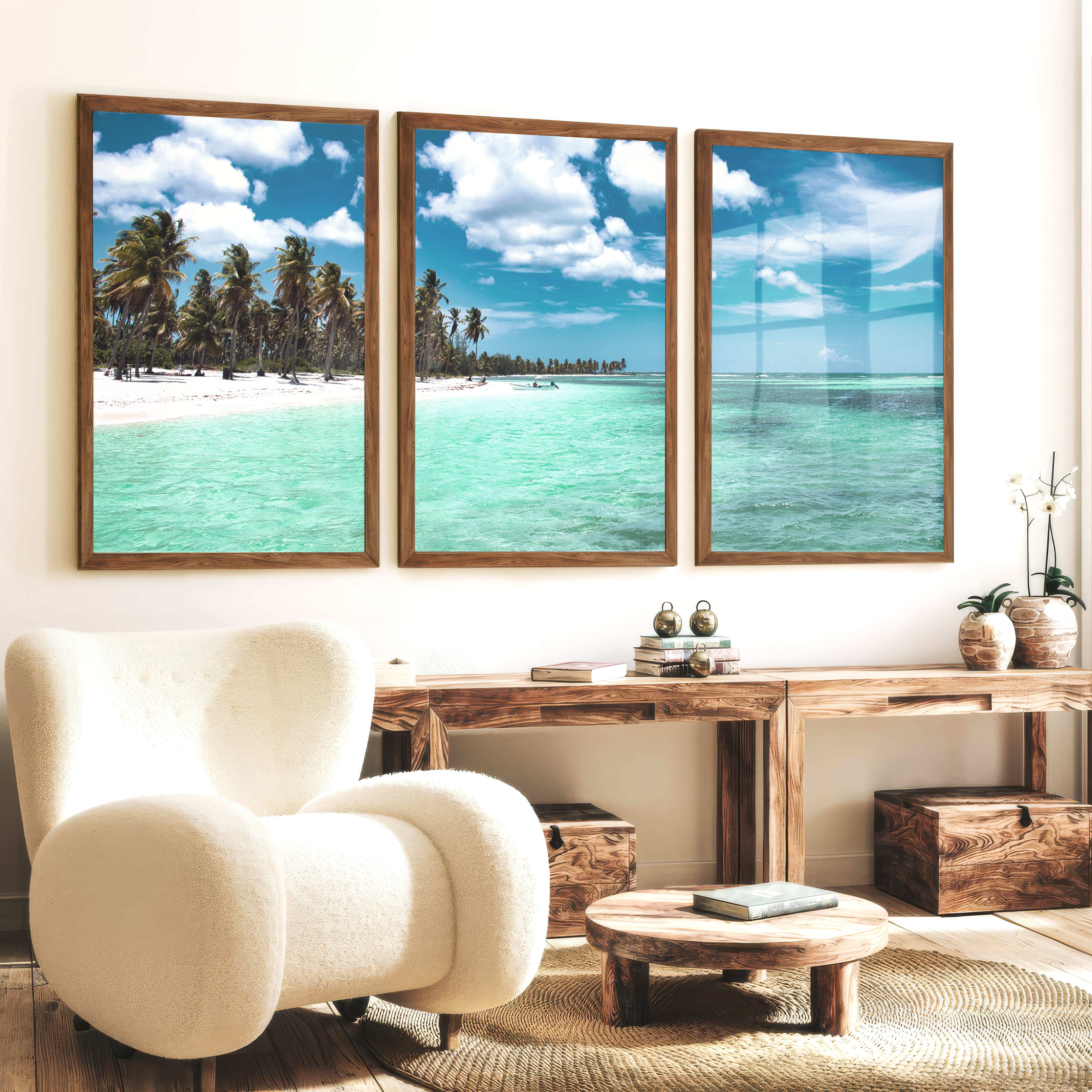 Palm Shore Nautical Beach Wall Art - Dark Brown Framed Poster No Border - Artworksets