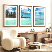 Palm Shore Nautical Beach Wall Art - Dark Brown Framed Poster with White Border - Artworksets