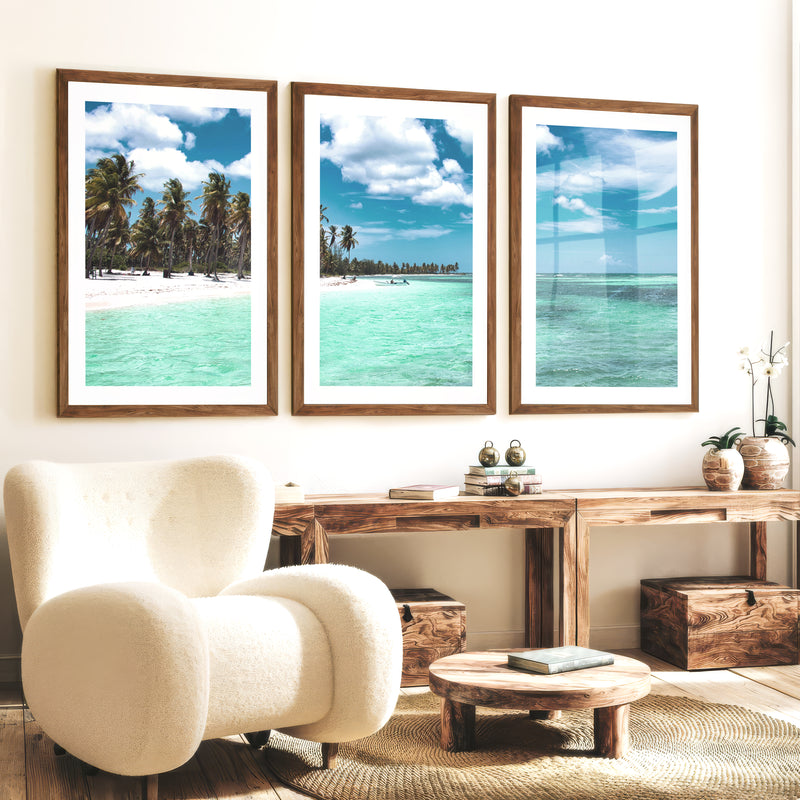 Palm Shore Nautical Beach Wall Art - Dark Brown Framed Poster with White Border - Artworksets
