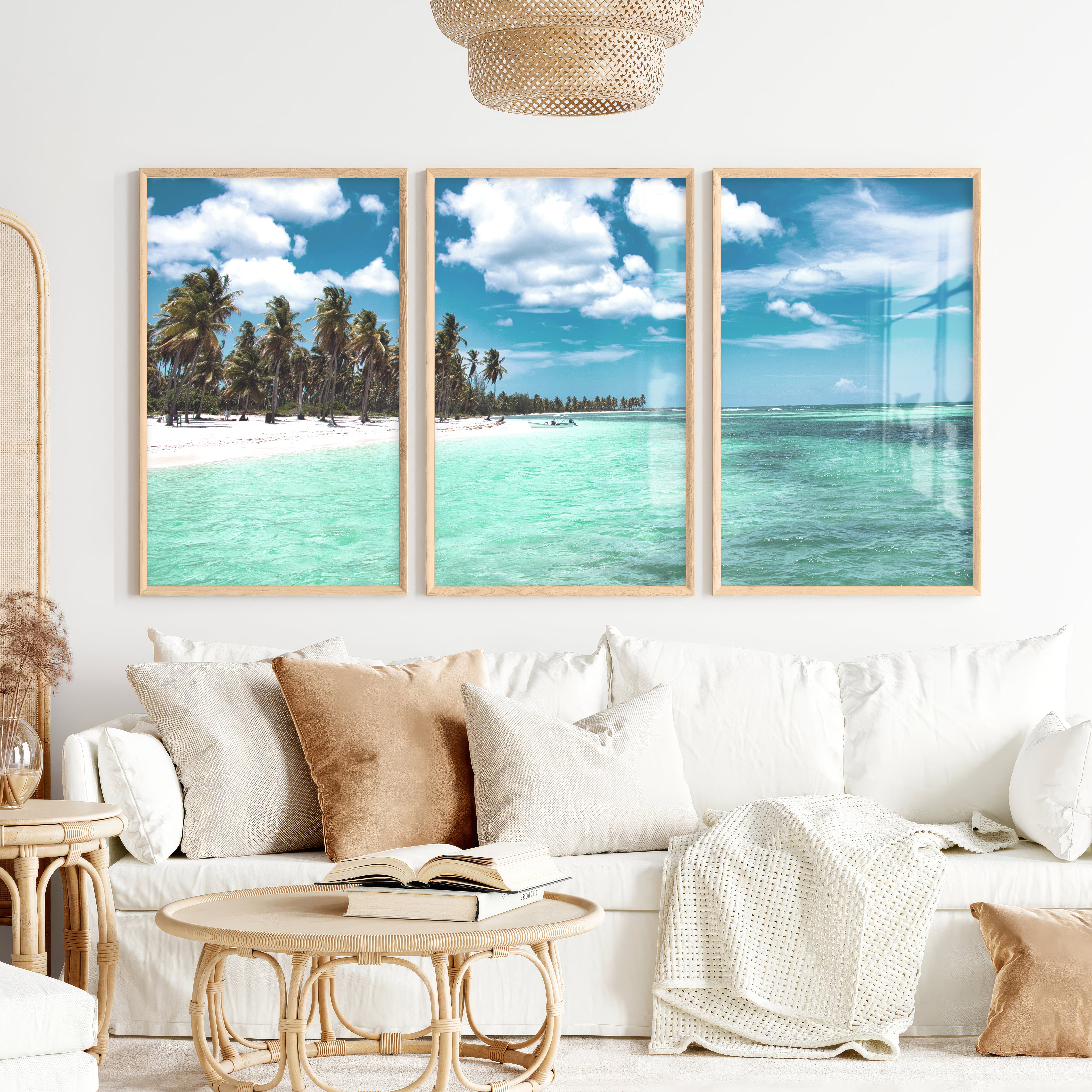 Palm Shore Nautical Beach Wall Art - Natural Wood Framed Poster No Border - Artworksets
