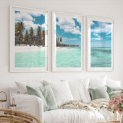 Palm Shore Nautical Beach Wall Art - White Framed Poster with White Border - Artworksets