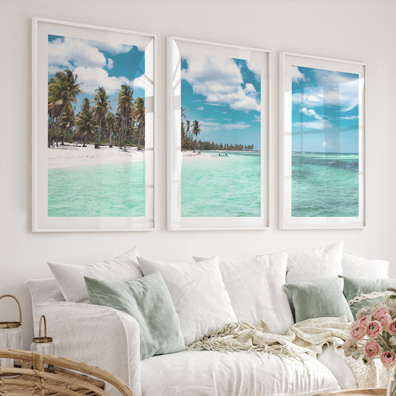 Palm Shore Nautical Beach Wall Art - White Framed Poster with White Border - Artworksets