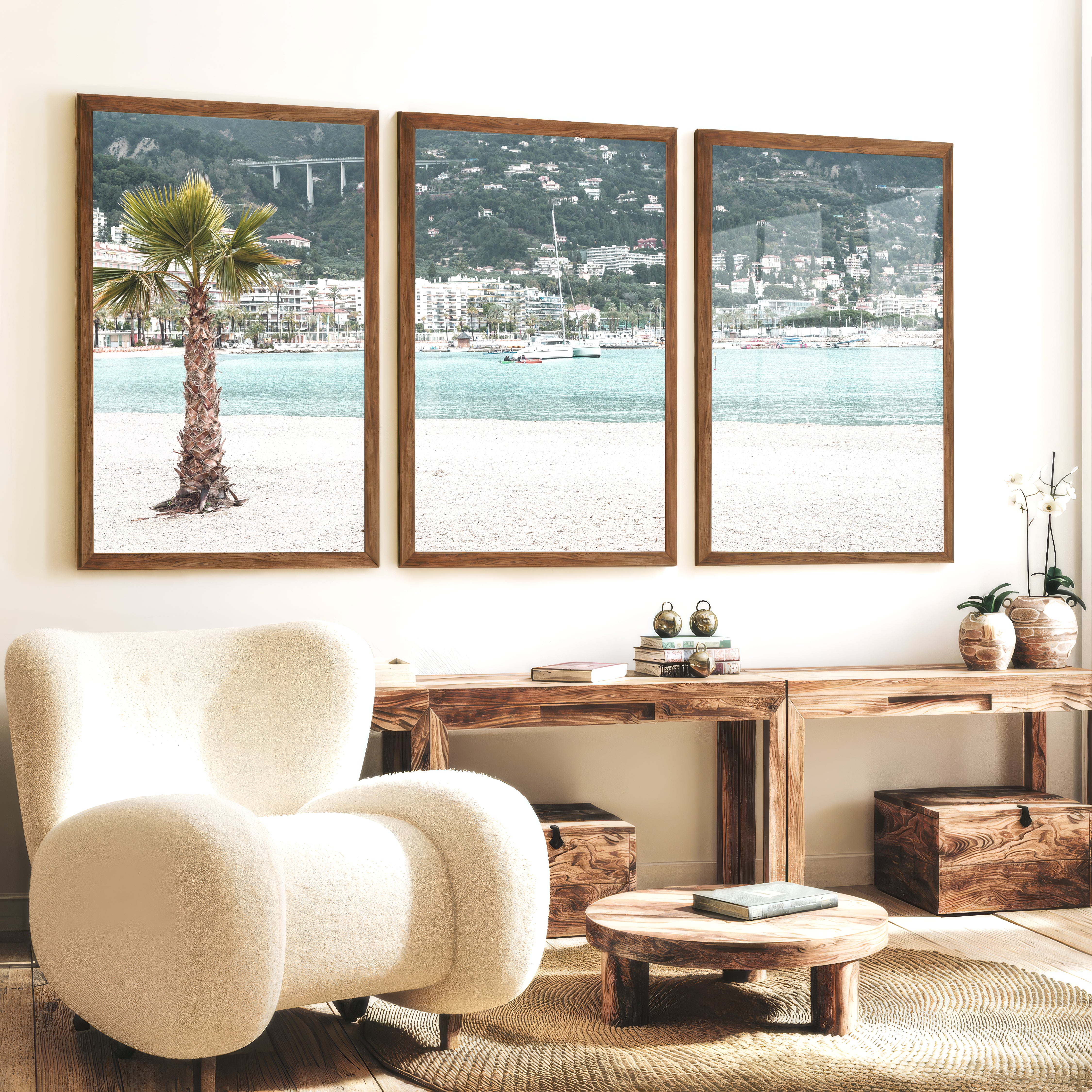 Harbor Palm nautical coastal wall art - Dark Brown Framed Poster No Border - Artworksets