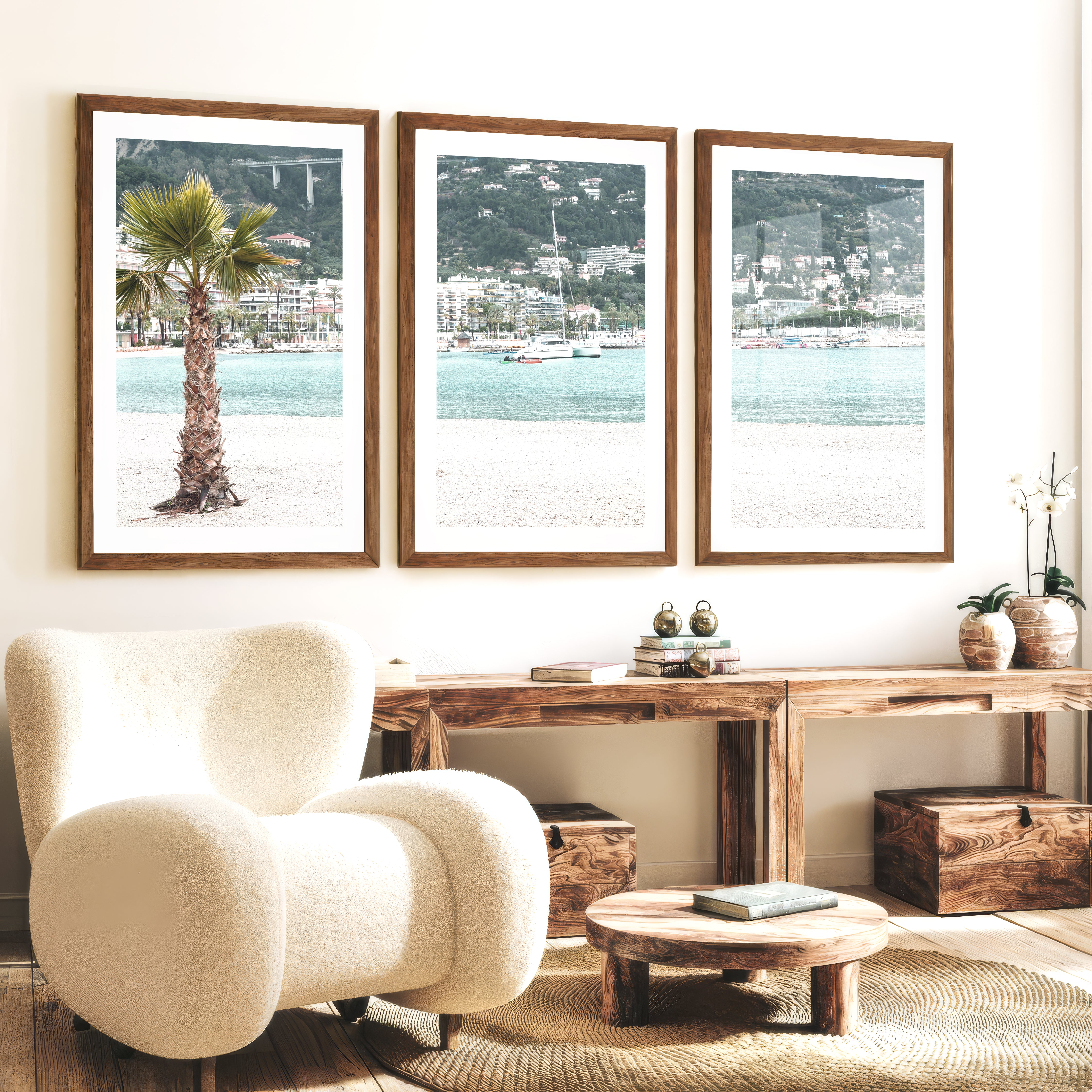 Harbor Palm nautical coastal wall art - Dark Brown Framed Poster with White Border - Artworksets