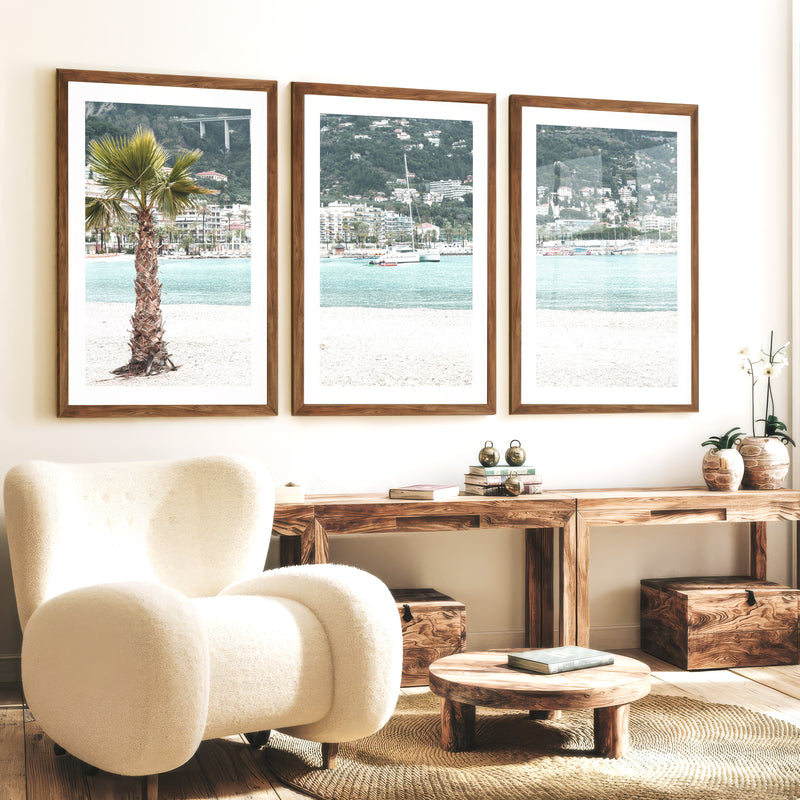 Harbor Palm nautical coastal wall art - Dark Brown Framed Poster with White Border - Artworksets