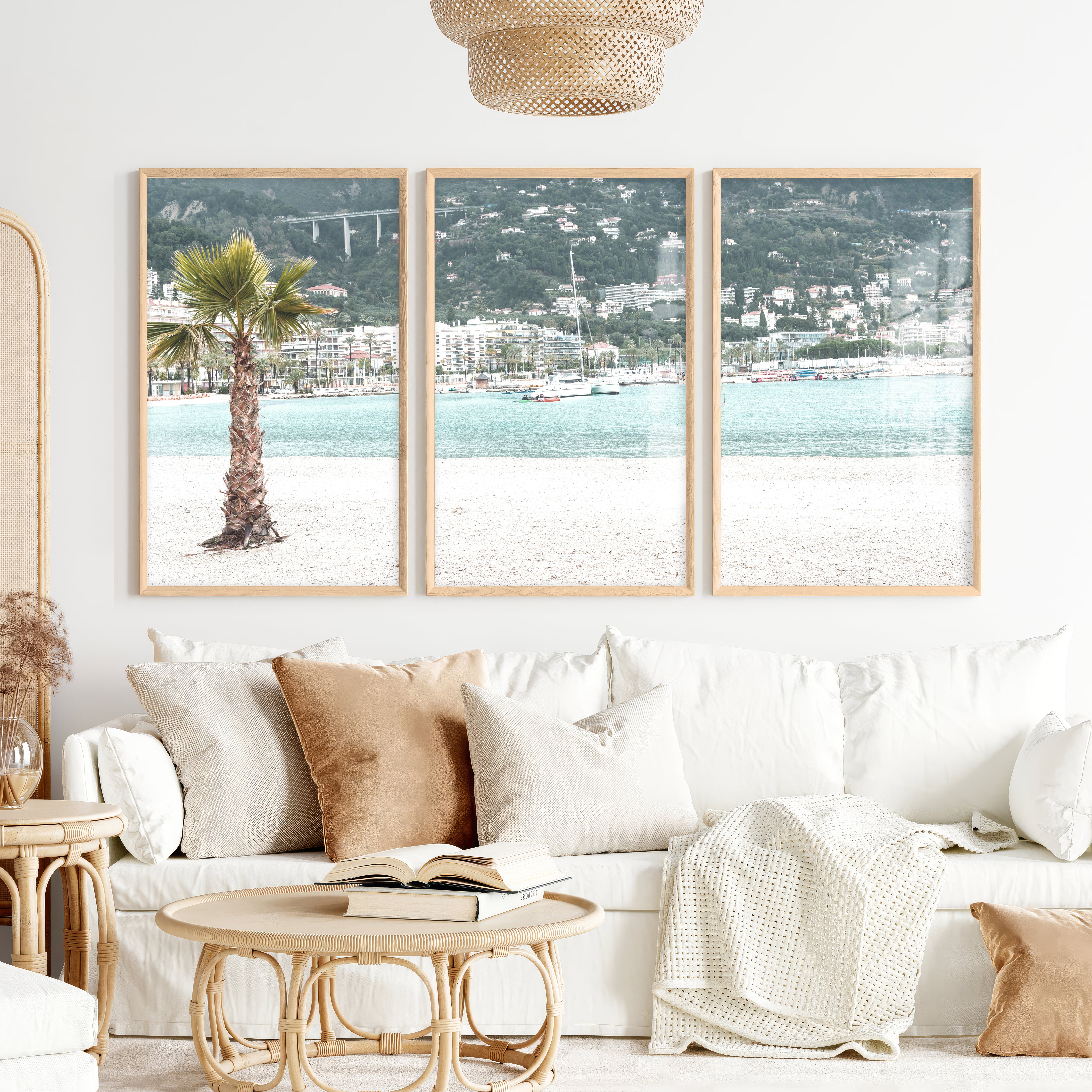 Harbor Palm nautical coastal wall art - Natural Wood Framed Poster No Border - Artworksets