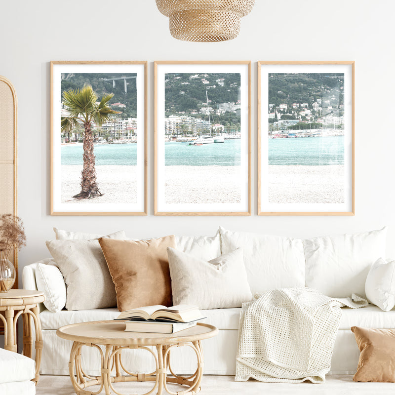 Harbor Palm nautical coastal wall art- Natural Wood Framed Poster with White Border - Artworksets