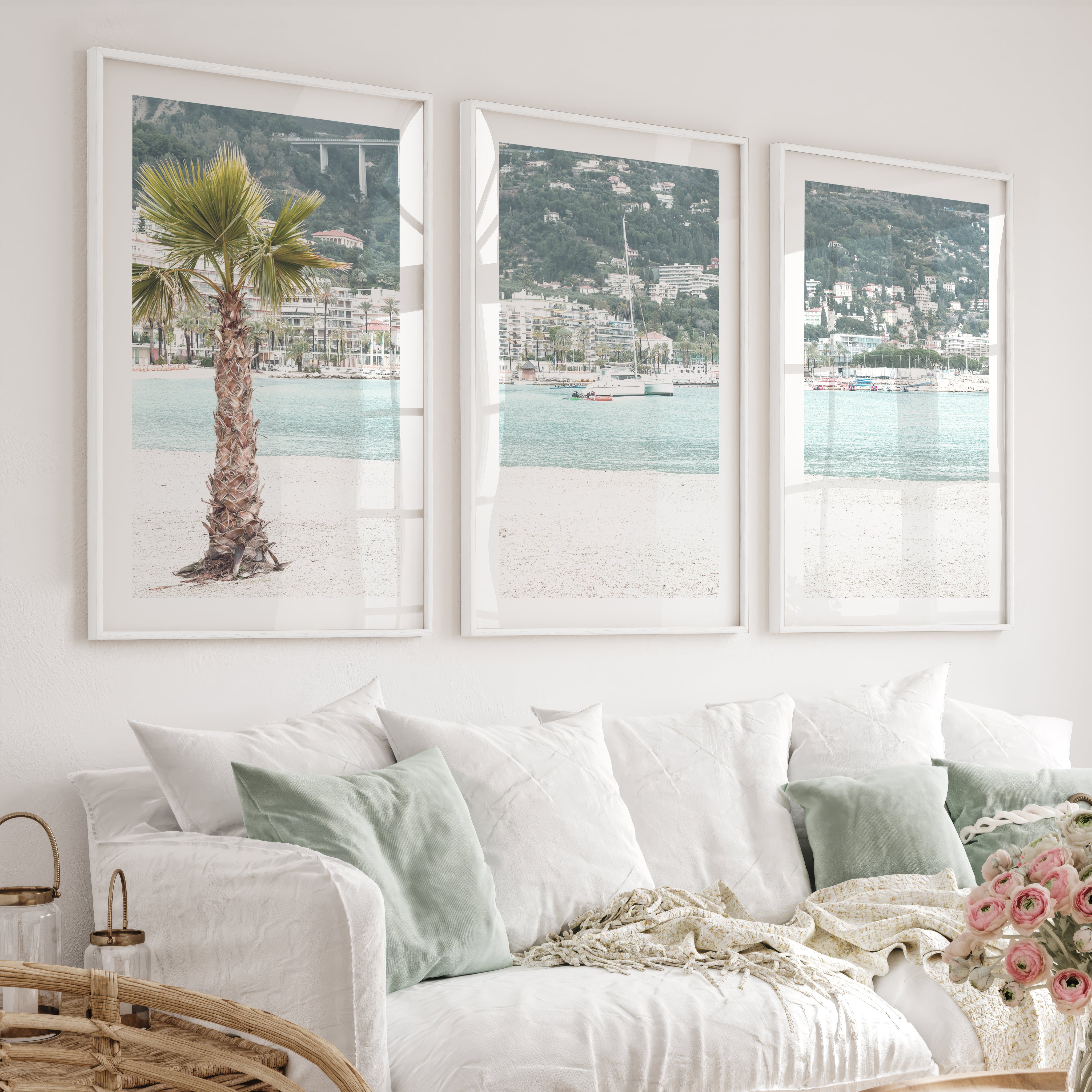 Harbor Palm nautical coastal wall art - White Framed Poster with White Border - Artworksets