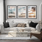 Golden Beach Sunset Nautical Coastal Wall Art - Black Framed Poster with White Border - Artworksets