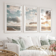 Golden Beach Sunset Nautical Coastal Wall Art - White Framed Poster with White Border - Artworksets