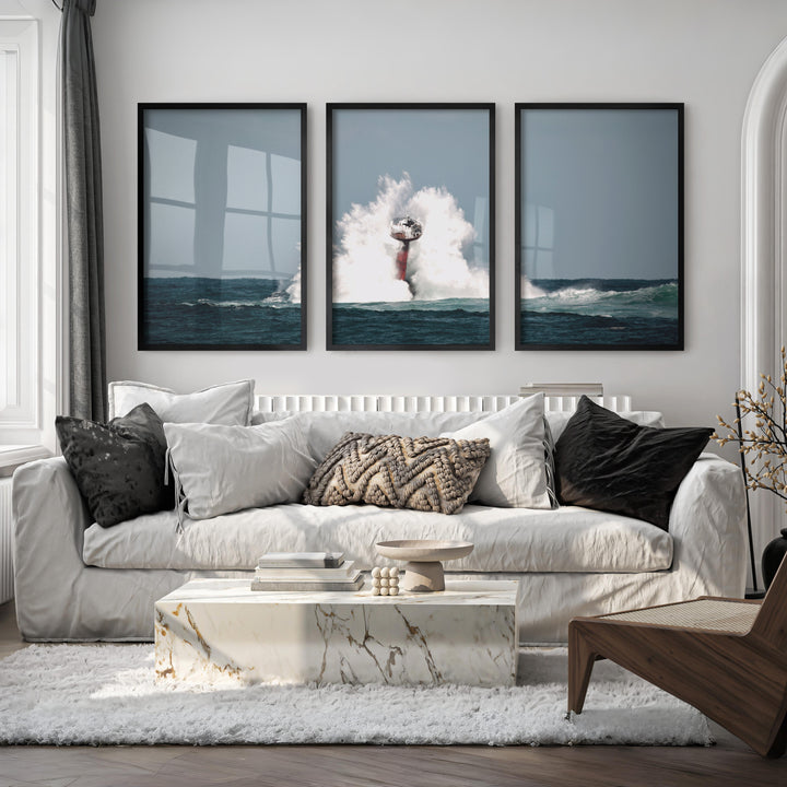 Ocean Beacon Nautical Framed Wall Art - Black Framed Poster No Border - Artworksets
