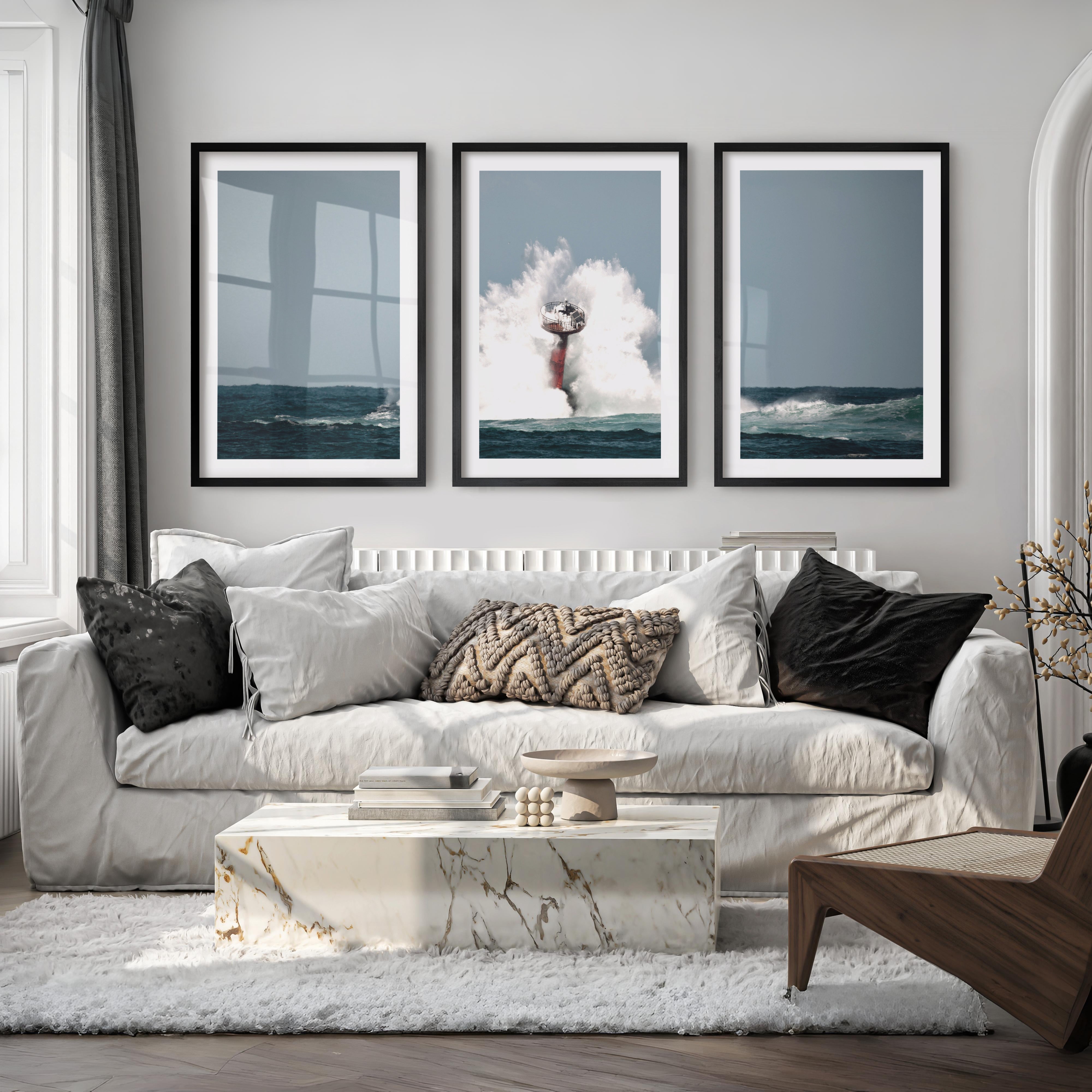 Ocean Beacon Nautical Framed Wall Art - Black Framed Poster with White Border - Artworksets