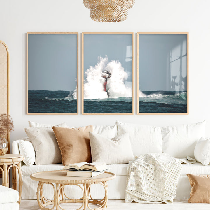 Ocean Beacon Nautical Framed Wall Art - Natural Wood Framed Poster No Border - Artworksets