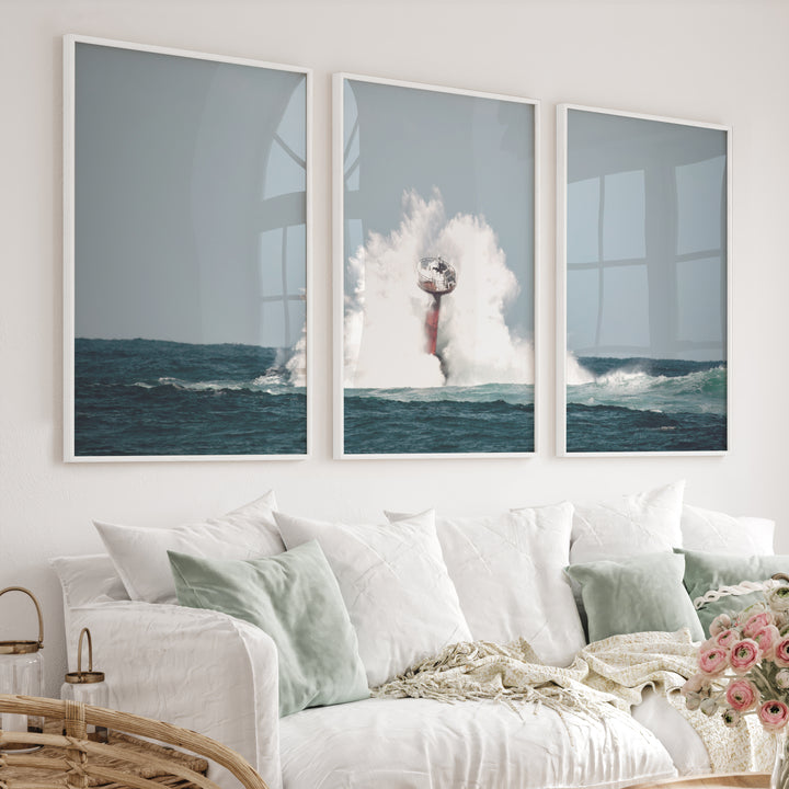 Ocean Beacon Nautical Framed Wall Art - White Framed Poster No Border - Artworksets