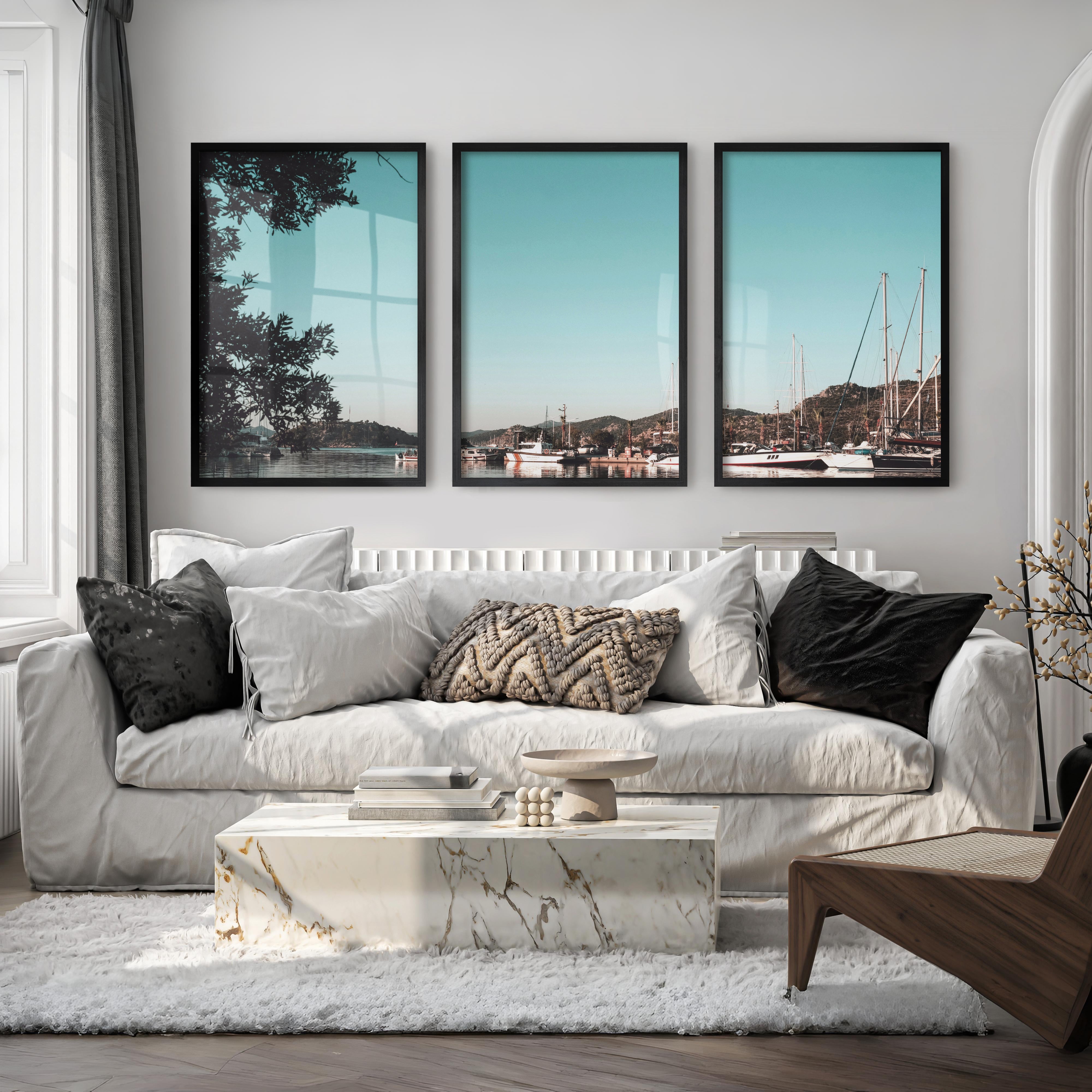 Marina Sailboats Nautical Themed Wall Decor - Black Framed Poster No Border - Artworksets