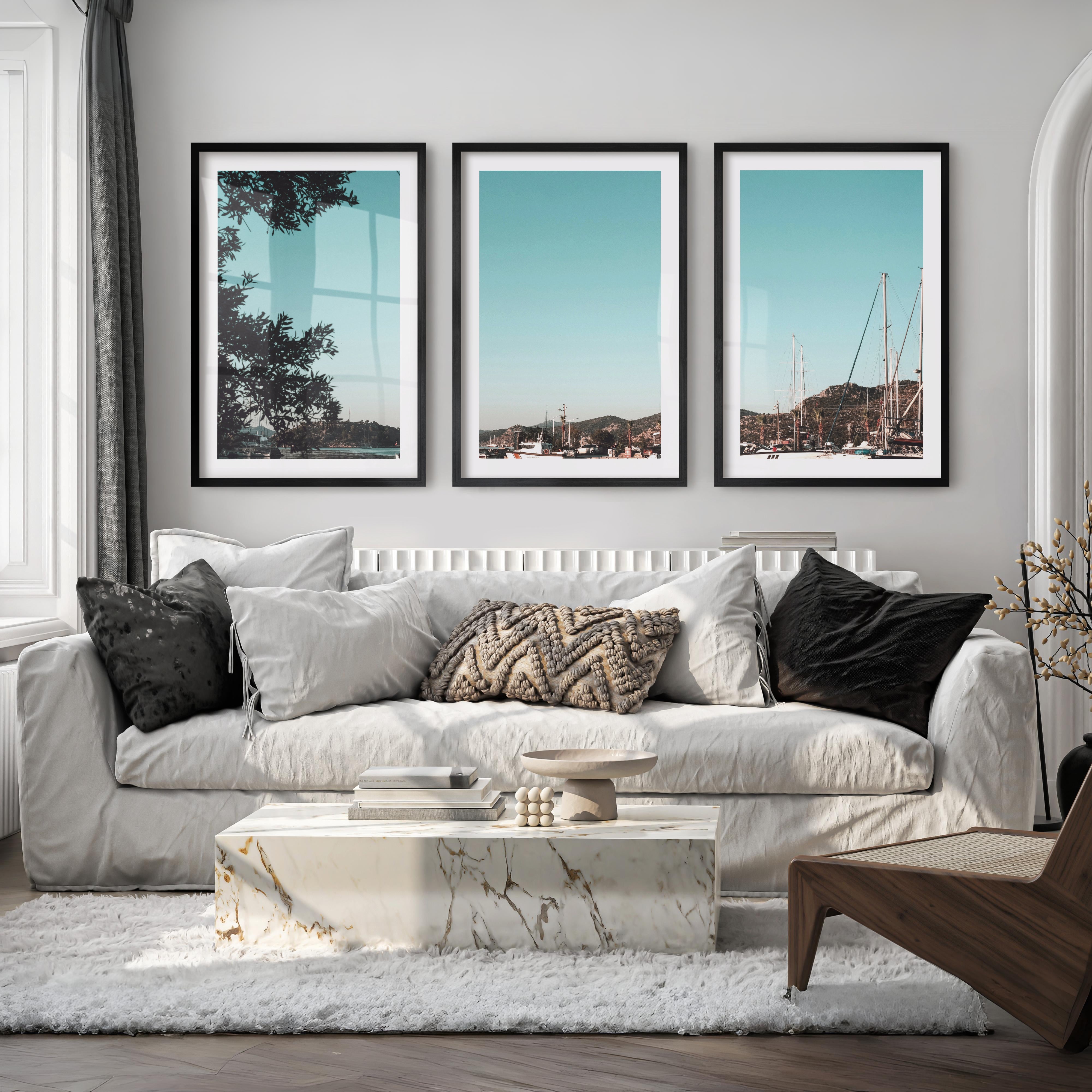 Marina Sailboats Nautical Themed Wall Decor - Black Framed Poster with White Border - Artworksets
