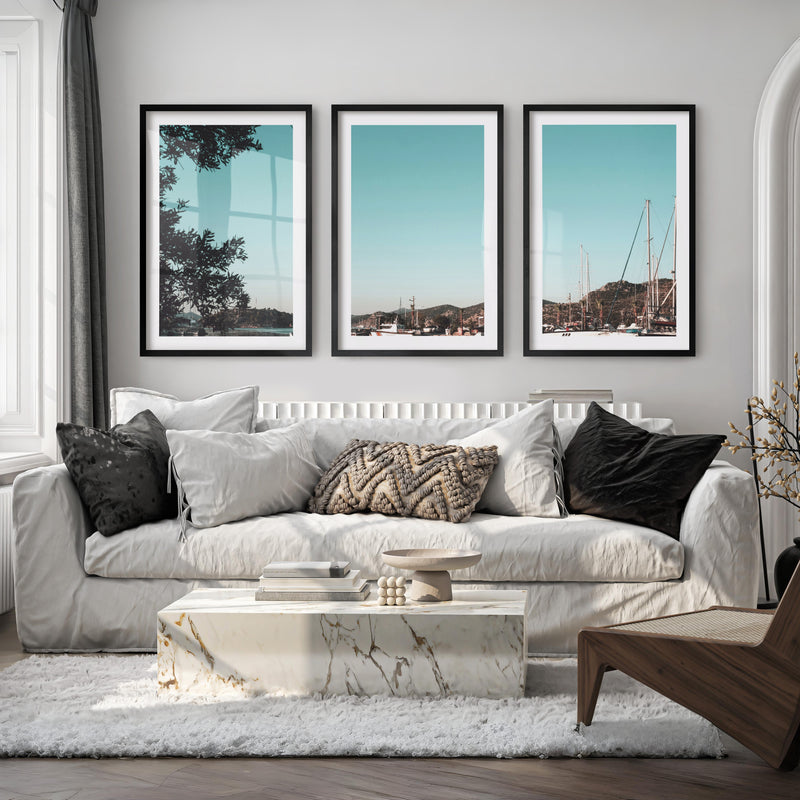 Marina Sailboats Nautical Themed Wall Decor - Black Framed Poster with White Border - Artworksets