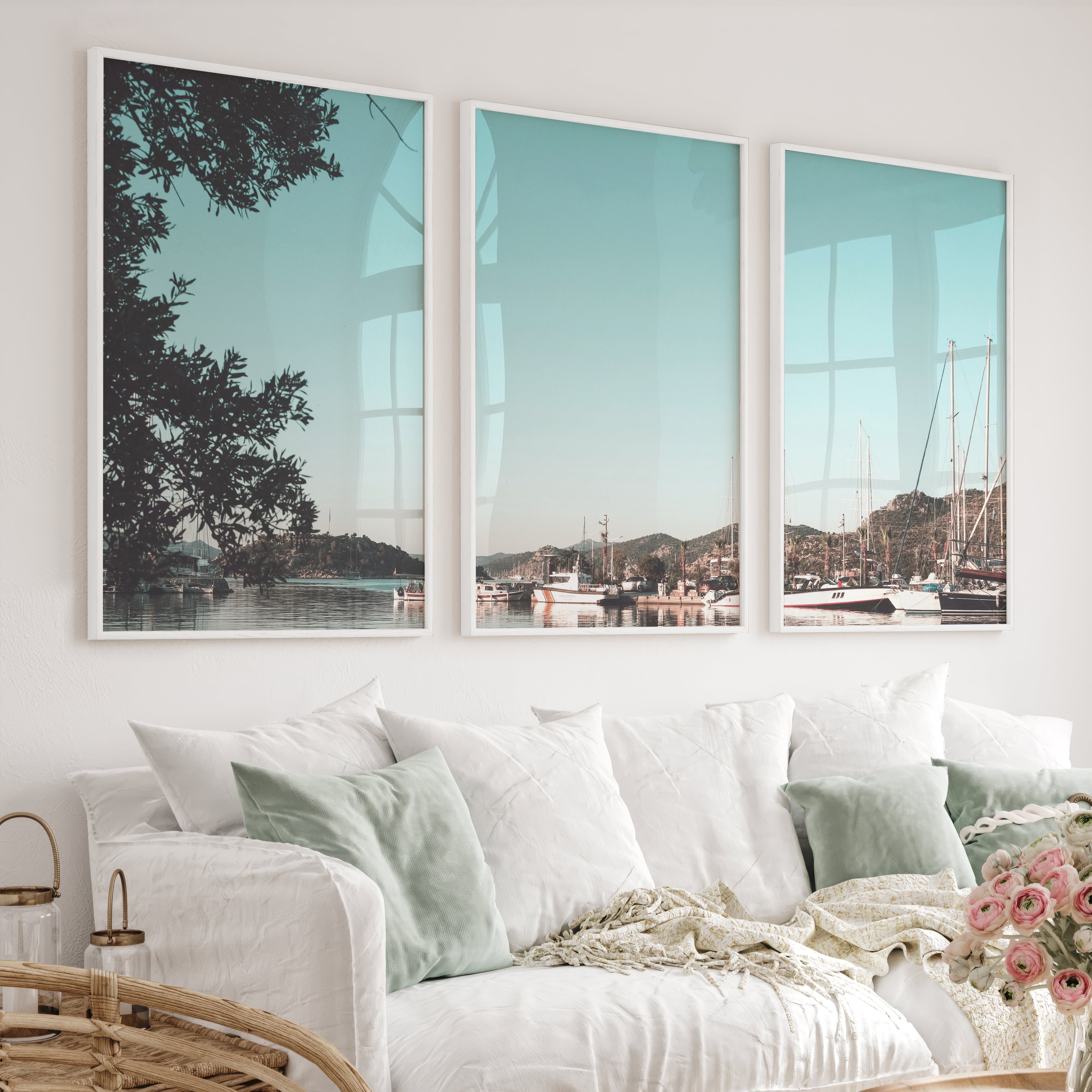Marina Sailboats Nautical Themed Wall Decor - White Framed Poster No Border - Artworksets