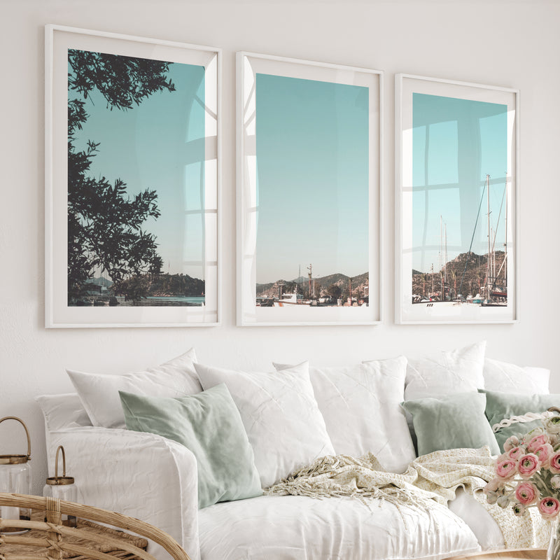 Marina Sailboats Nautical Themed Wall Decor - White Framed Poster with White Border - Artworksets