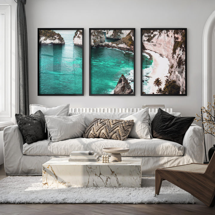Tropical Cliff Cove Nautical Themed Wall Decor - Black Framed Poster No Border - Artworksets