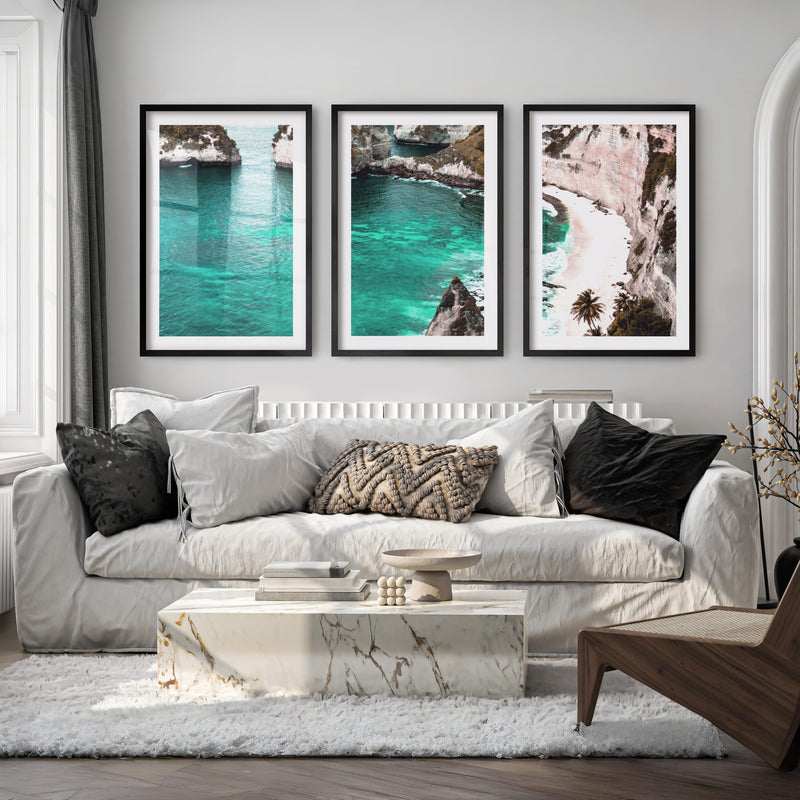 Tropical Cliff Cove Nautical Themed Wall Decor - Black Framed Poster with White Border - Artworksets
