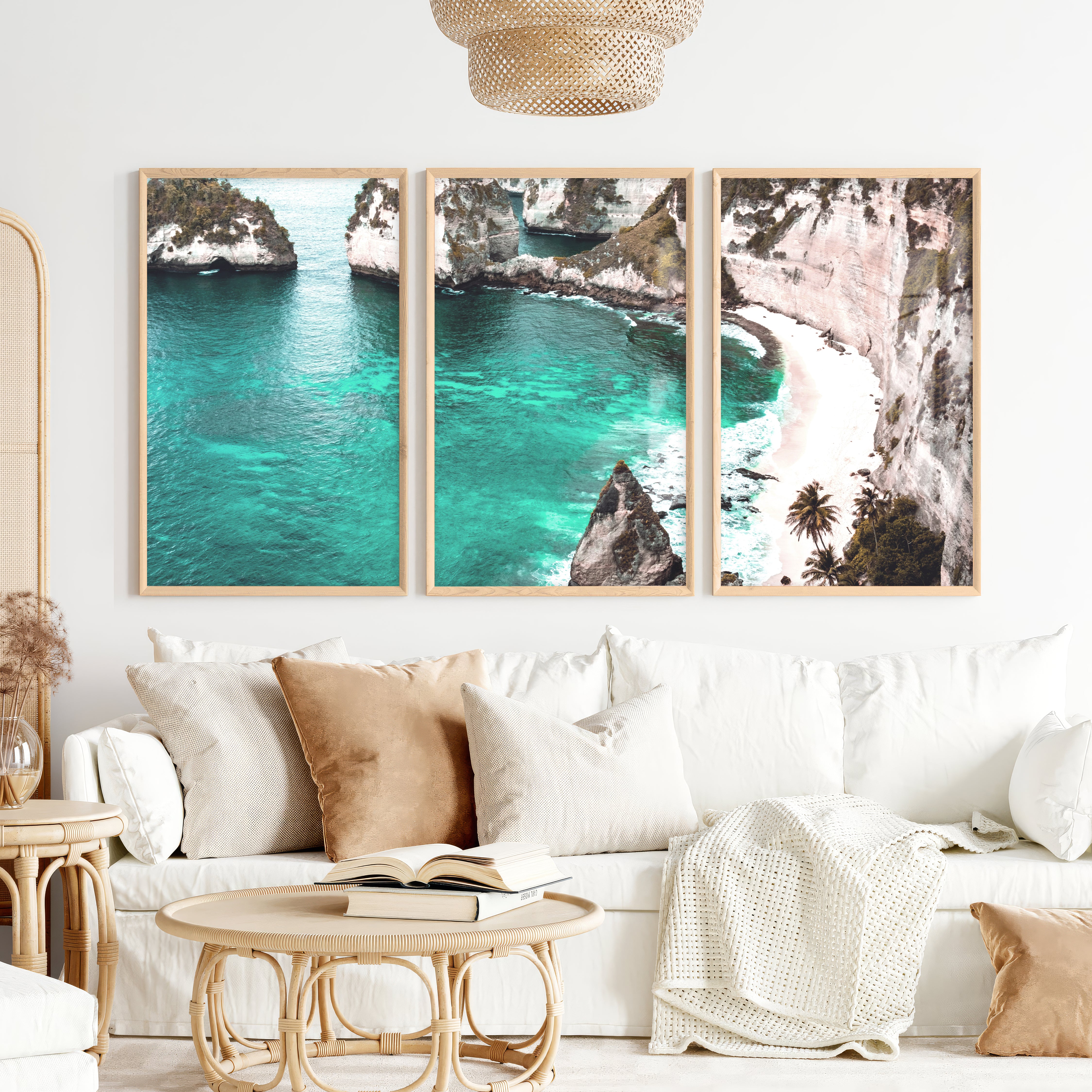 Tropical Cliff Cove Nautical Themed Wall Decor - Natural Wood Framed Poster No Border - Artworksets