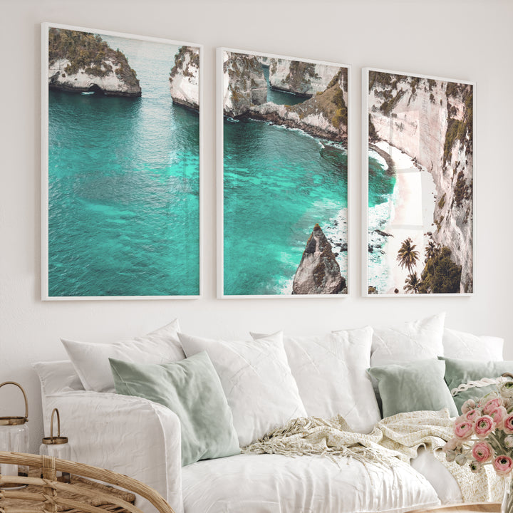 Tropical Cliff Cove Nautical Themed Wall Decor - White Framed Poster No Border - Artworksets