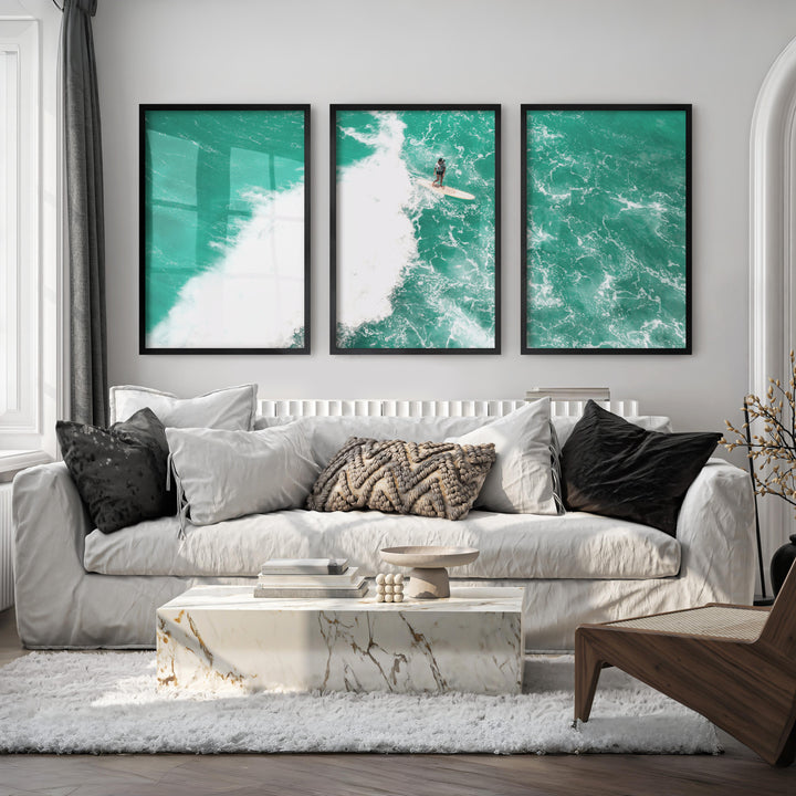 Turquoise Surf Break nautical wall accents - Black Framed Poster No Border - Artworksets