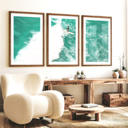 Turquoise Surf Break nautical wall accents - Dark Brown Framed Poster with White Border - Artworksets