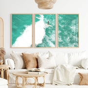 Turquoise Surf Break nautical wall accents - Natural Wood Framed Poster No Border - Artworksets