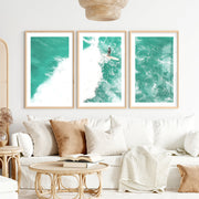 Turquoise Surf Break nautical wall accents- Natural Wood Framed Poster with White Border - Artworksets
