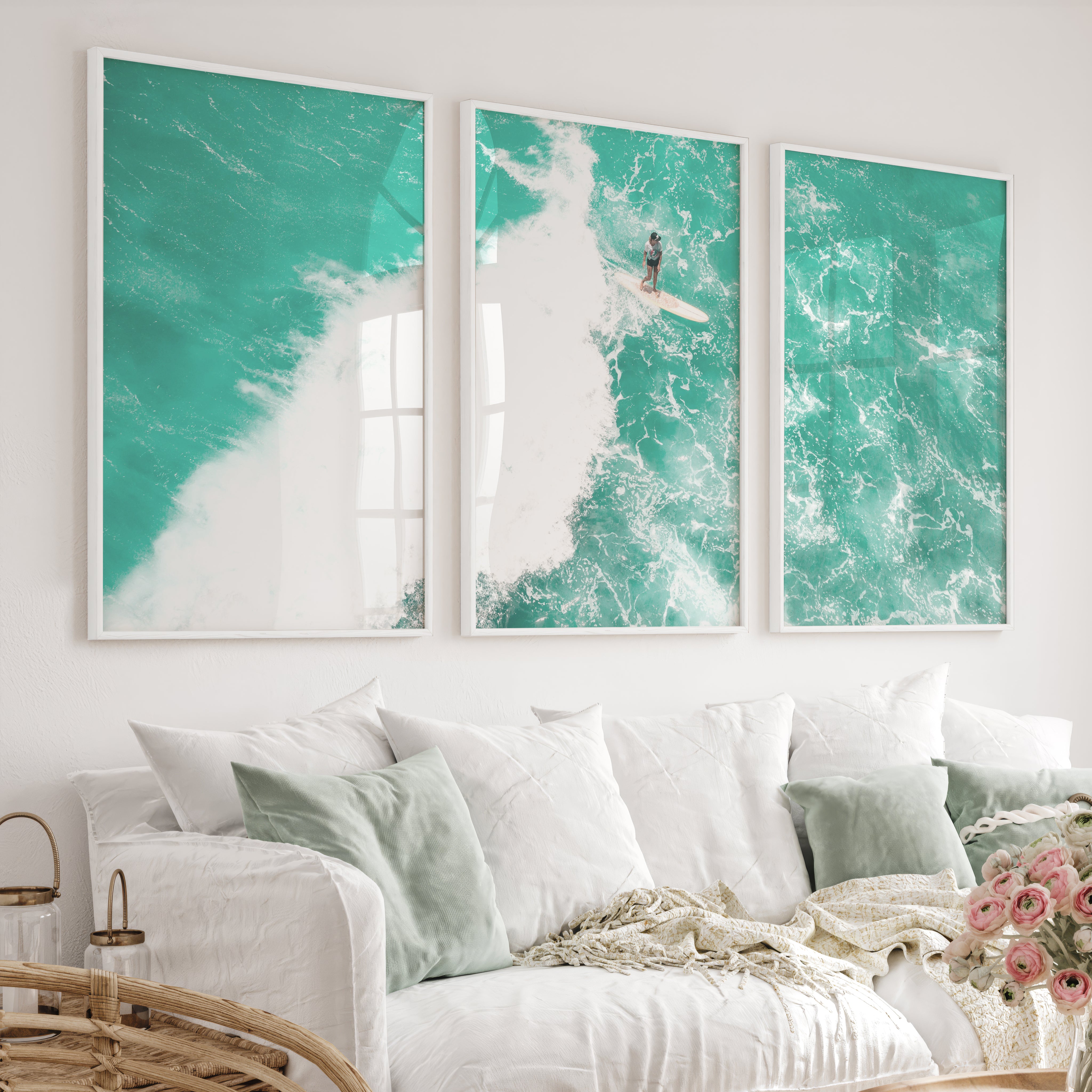 Turquoise Surf Break nautical wall accents - White Framed Poster No Border - Artworksets
