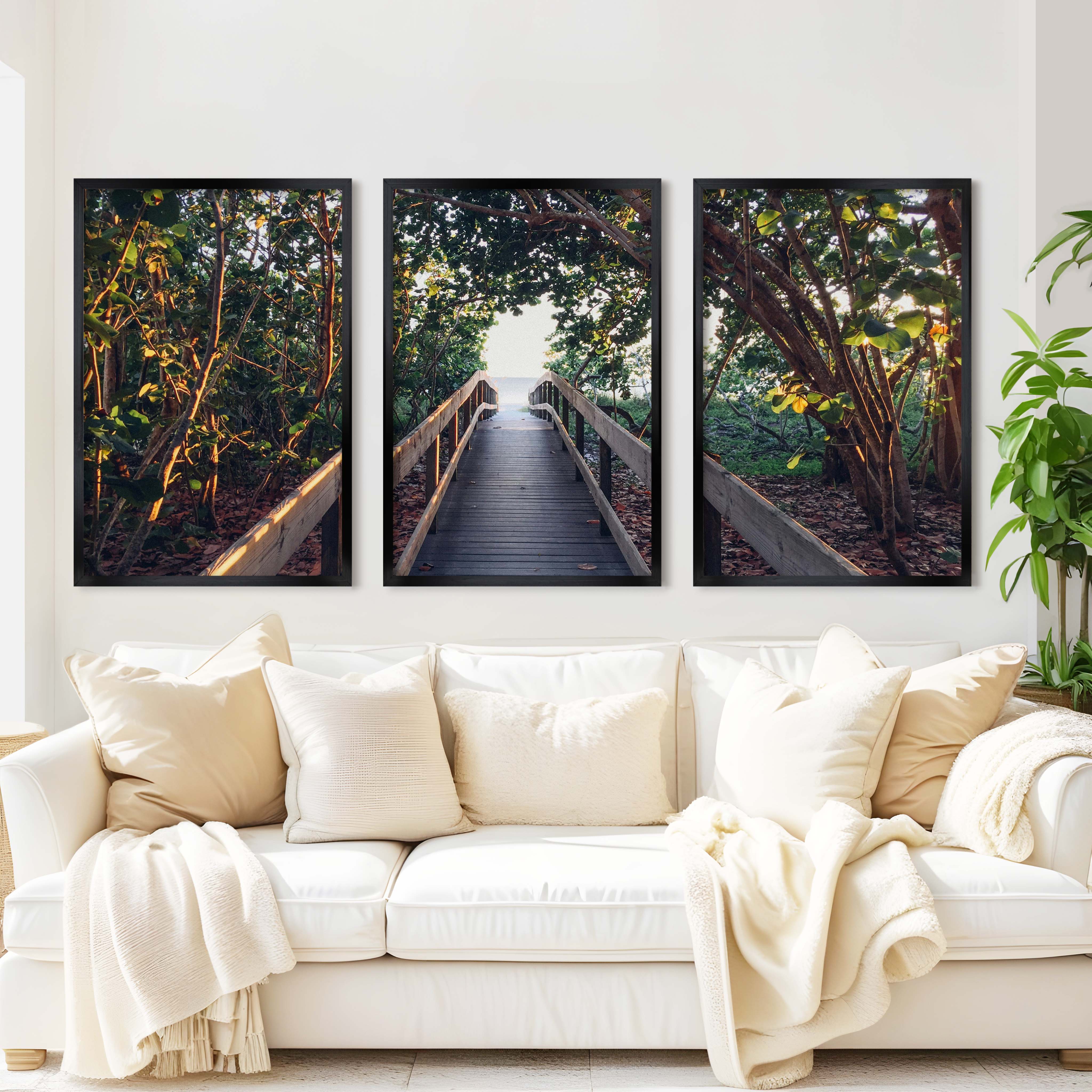 Nautical Wall Art Decor – Wooden Walkway to the Beach - Black Framed Poster No Border - Artworksets