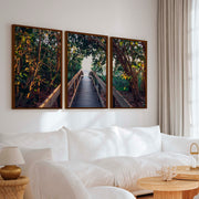 Nautical Wall Art Decor – Wooden Walkway to the Beach - Dark Brown Framed Poster No Border - Artworksets