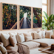 Nautical Wall Art Decor – Wooden Walkway to the Beach - Natural Wood Framed Poster No Border - Artworksets