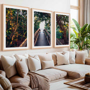Nautical Wall Art Decor – Wooden Walkway to the Beach- Natural Wood Framed Poster with White Border - Artworksets