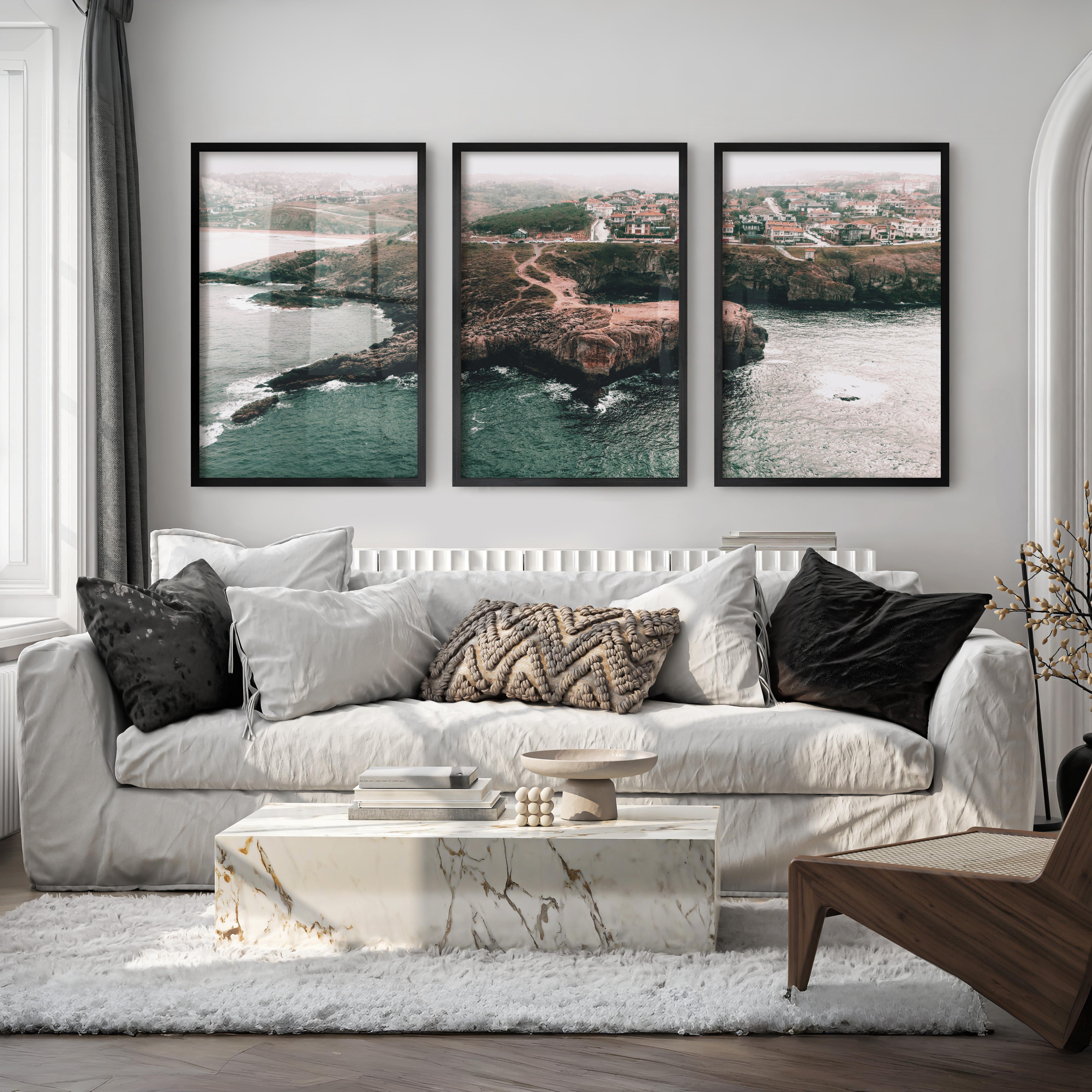 Rocky Coast Nautical Wall Art Decor - Black Framed Poster No Border - Artworksets
