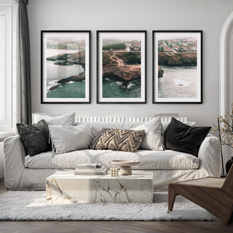 Rocky Coast Nautical Wall Art Decor - Black Framed Poster with White Border - Artworksets