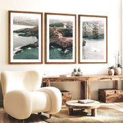 Rocky Coast Nautical Wall Art Decor - Dark Brown Framed Poster with White Border - Artworksets