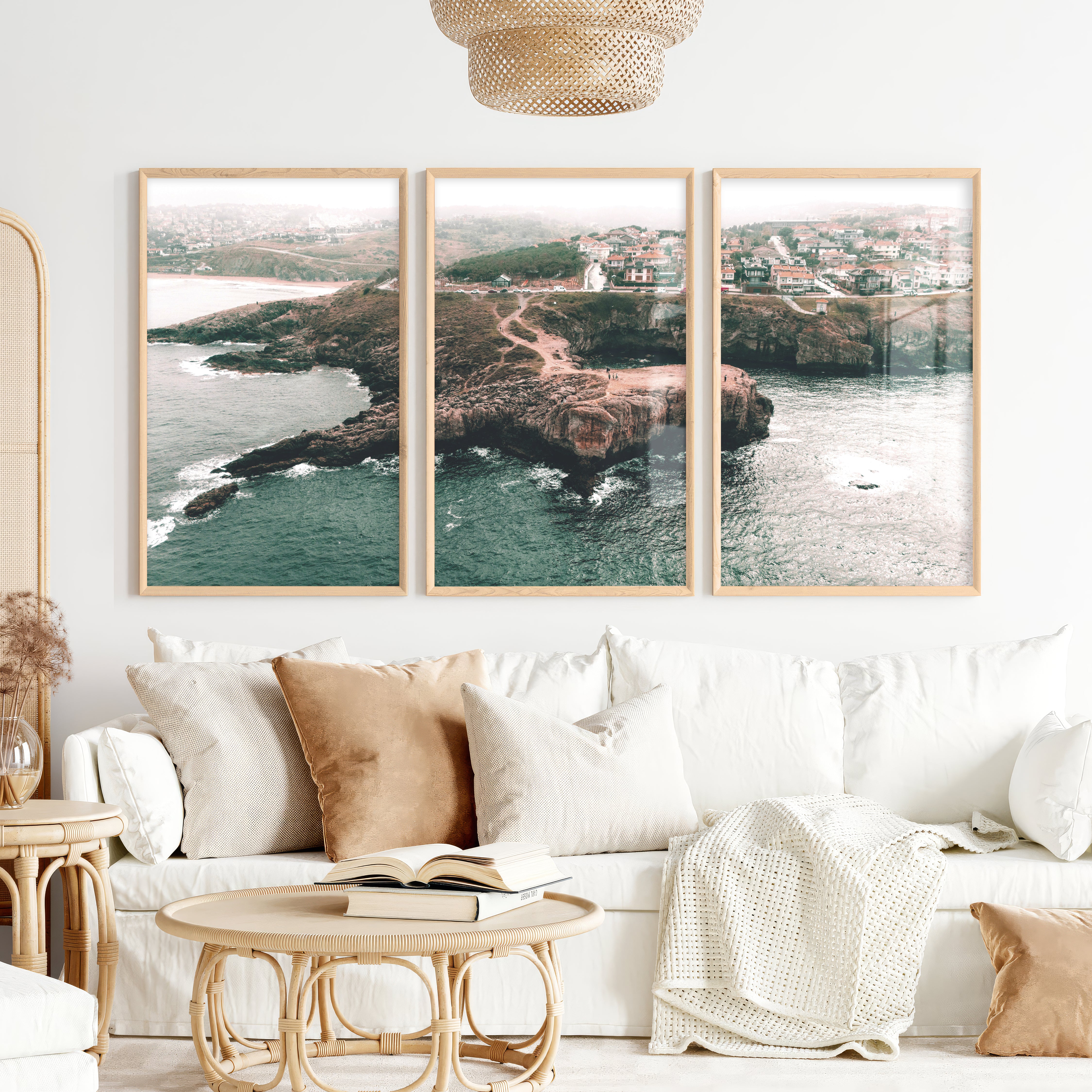 Rocky Coast Nautical Wall Art Decor - Natural Wood Framed Poster No Border - Artworksets